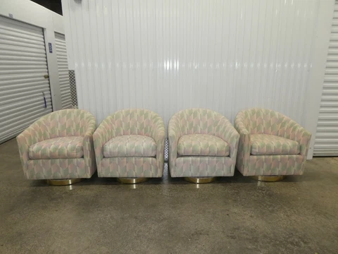 SET OF 4 STYLISH 1970'S FAT TUB CHAIRS WITH BRASS SURROUND Cover