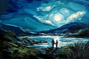 JP O'Neill Art Original Oil Painting, Moon Gazing, Authentic Contemporary Art - Picture 1 of 3
