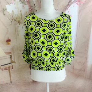 Michael Kors Women’s lime Green Diamond Print blouse Size Small Petite - Picture 1 of 11