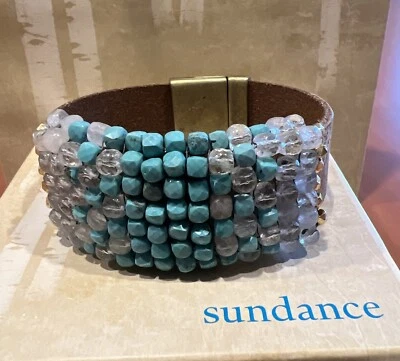 NWOT Sundance Catalog Turquoise Labradorite Leather Bracelet  - Image 1 of 4