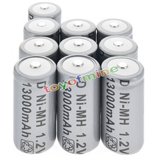 10x D Size D-Type D Type 13000mAh 1.2V Ni-MH Rechargeable Battery Cell Grey