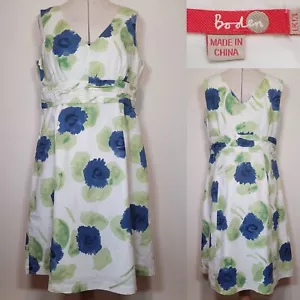 Boden Womens Riviera Dress Blue Green Cream Floral Sleeveless Cotton Size 12L - Picture 1 of 7