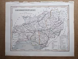 Caermarthenshire Wales antique hand coloured map c1860 - Picture 1 of 4