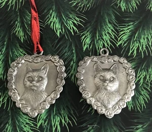 Zinn KATZE In Erinnerung an Herz Rose Rosen 2-seitig Christbaumschmuck I - Bild 1 von 1