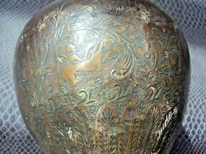 ancien vase orientaliste Ottoman Perse en cuivre ciselé 18/19 ème