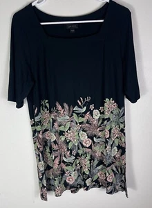 J. Jill Wearever Black Floral Tunic Top Small Boho Hippie Stretchy Prairiecore - Picture 1 of 10