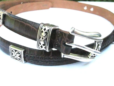 Talbots Concho Belt Butterfly Filigree Genuine Leather Croc Print Braid Inlay M - Image 1 of 4