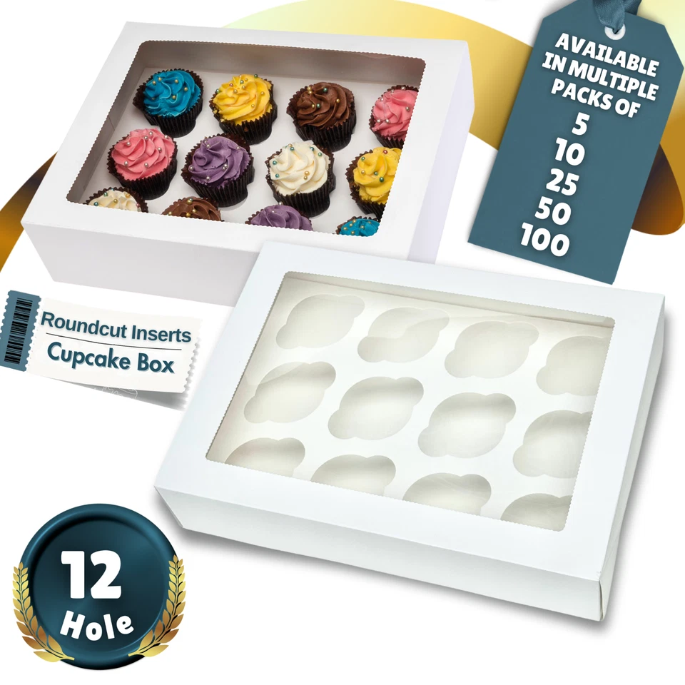 12 hole Cupcake boxes with Clear Window & Inserts in Pack of 5, 10, 25, 50, 100 - Image 1 of 4