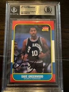 DAVE GREENWOOD 1986-87 FLEER SIGNIERTE AUTOGRAMMIERTE KARTE SPOREN BECKETT BAS AUTHENTISCH - Bild 1 von 9