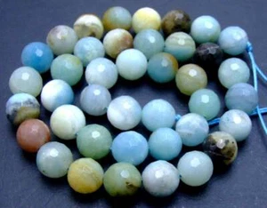 10mm Round Faceted Blue Natural Amazonite Beads for Jewelry Making Strand 15" - Picture 1 of 3