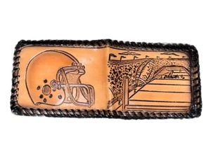 Vintage Genuine Leather Football Themed Wallet Original Super Cool Clean Unique - Picture 1 of 5