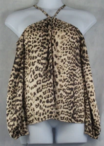 INC Women's Long-Sleeve Cold-Shoulder Halter Top, Carla Cheetah Beige, Large - Picture 1 of 2