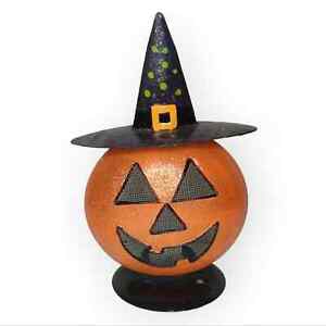 Jack-o'-lantern Pumpkin Witch Hat Halloween Decor Glitter Candle Holder