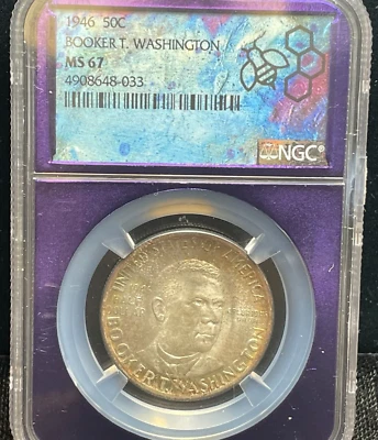 1946 SILVER BOOKER T WASHINGTON ( TONED ) HALF DOLLAR NGC MS 67 MAKE OFFER - Image 1 of 4