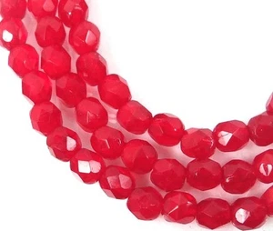 50 Firepolish Czech Glass Faceted Round Beads - Opal - Siam Red 4mm - Picture 1 of 3