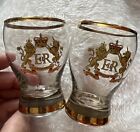 Set of 2 Vintage Queen Elizabeth II Coronation Gold Rim Sherry/Shot Glasses 1953