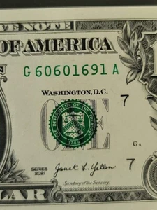 BIRTHDAY NOTE FANCY SERIAL NUMBER ONE DOLLAR BILL JUNE 6 1961 G06-06-1961A - Picture 1 of 8