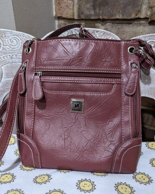 Bolso Bandolera Stone & Co Cuero con Bolsillos con Cremallera Rojo Borgoña ¡Cartera Limpia! Foto 1 de 4