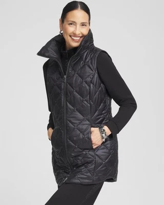 NEW Chico's Size 1 Womens Medium Black Rhinestone Embellished Puffer Vest - Image 1 of 4