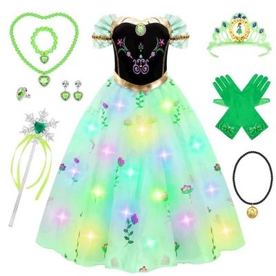 Vestido de princesa iluminado para niñas - Disfraz de Halloween de juego de rol para niños pequeños Foto 1 de 4