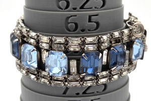 Vintage Hobe Armband blau Strass Smaragdschliff Art Deco Stil silberfarben LESEN - Bild 1 von 9