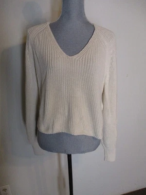 360 Sweater Pullover Fisherman Stitch Boxy 100% Cotton Sweater in Ivory  S - Image 1 of 4