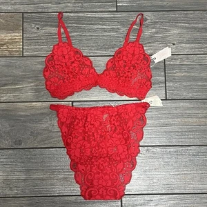NWT Free People X HAH Chi‎ Bralette & T-String Me a Thong Set Medium Siren Red - Picture 1 of 16