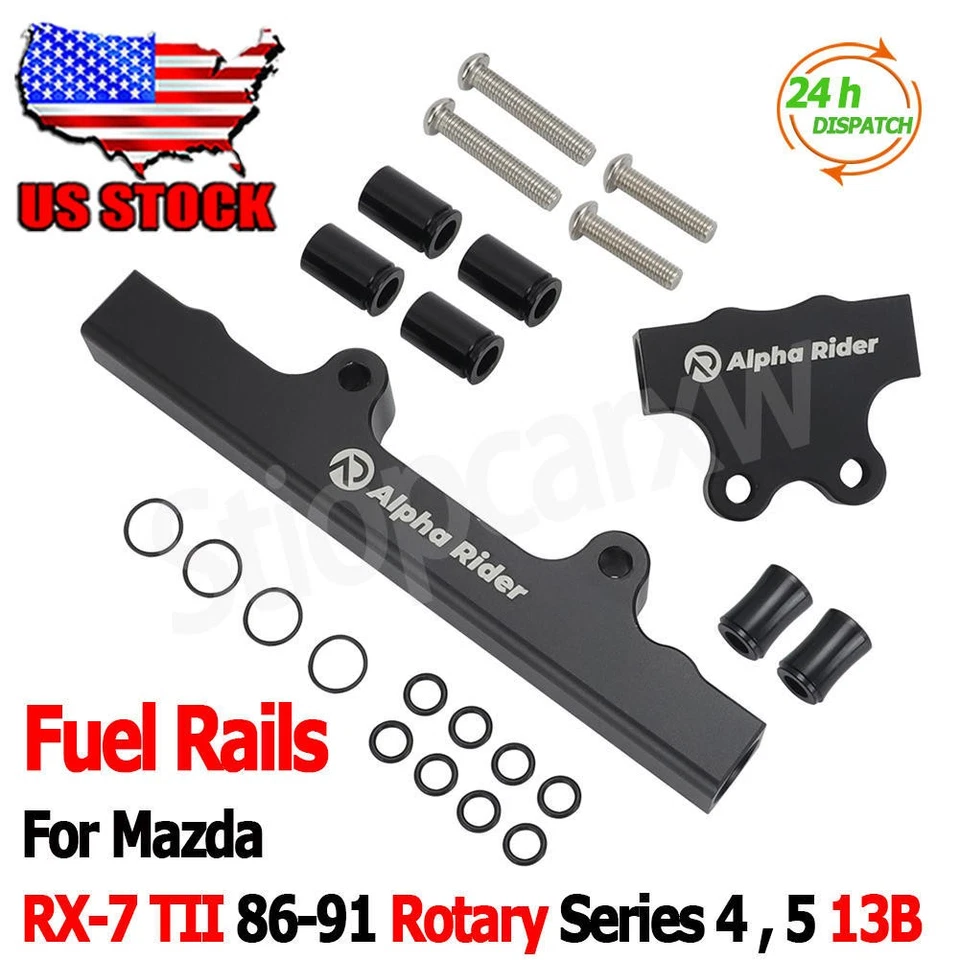 Billet EFI Fuel Rails for Mazda RX-7 TII 86-91 Rotary Series 4 & 5 13B Black US — 第 1/4 张图片