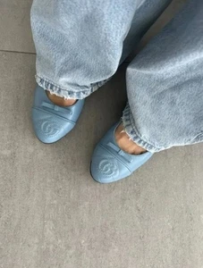 GUCCI wmns) Ballet Flat With Double G Leather 'sweet Blue, Women's Sz 37 1/2 - Picture 1 of 7