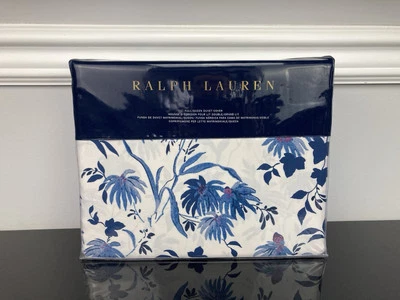 Funda nórdica floral Ralph Lauren Adelaide algodón satén azul marino blanco REINA Foto 1 de 4