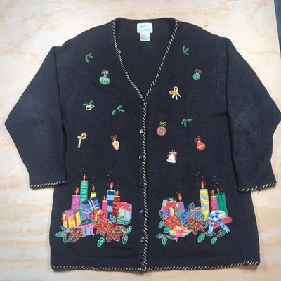 Vintage The Quacker Factor Christmas Sweater Cardigan Womens Size 1X Long - Image 1 of 4