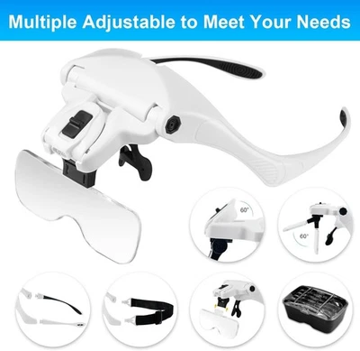 Magnifying Glasses with Light, Hands Free Headband Magnifier with 2 LED and 5 De - Image 1 of 4