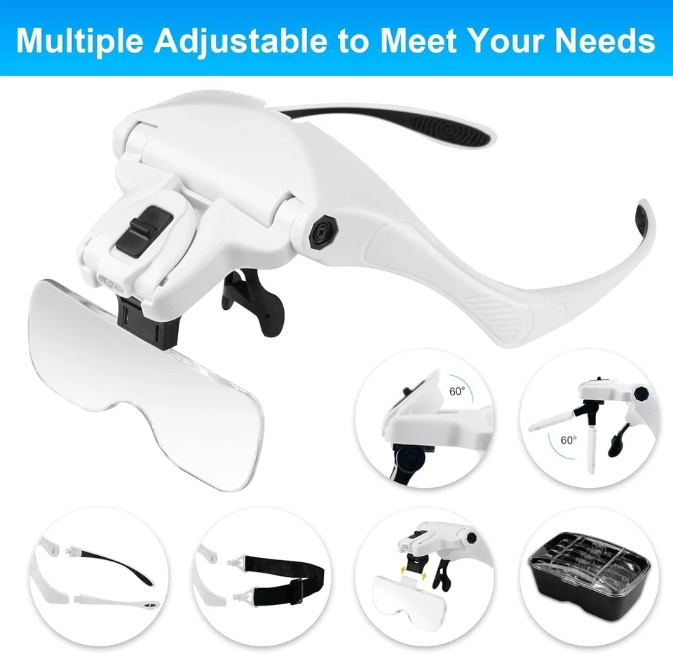 Magnifying Glasses with Light, Hands Free Headband Magnifier with 2 LED and 5 De - Image 1 of 4