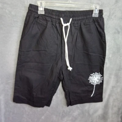 Unbranded Womens Large Black Shorts Floral Drawstring Pockets Elastic Waistband - Image 1 of 4