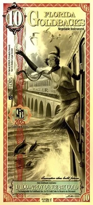 10 FLORIDA GOLDBACK AURUM 24K GOLD FOIL NOTE 1/100TH OZ BU - Image 1 of 4