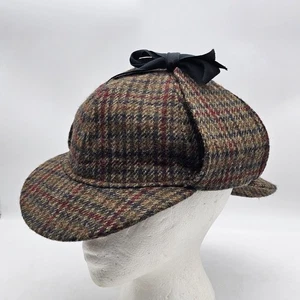 Vintage The Scotch House Plaid Wool Deerstalker Sherlock Holmes Ear Hat Cap L - Picture 1 of 8