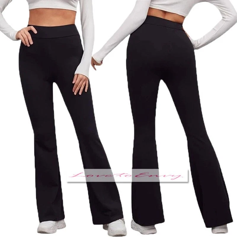 Ladies Flared Bootleg Trousers 2 Pack Elasticated Slim FIT STRETCH YOGA Pants - Image 1 of 1