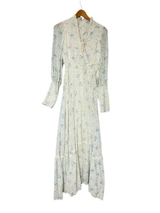 Vintage prairie dress handmade small white light blue flowers ruffles Sweetheart - Picture 1 of 13