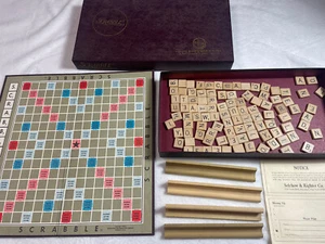 Vintage Scrabble Game 1948-1953 Selchow Righter Co Complete 100 Wood Tiles - Picture 1 of 6