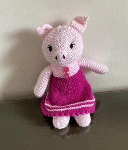 Hand Knitted Soft Toy Girl Pig 🐷- Cute n Cuddly - Homemade - Picture 1 of 2