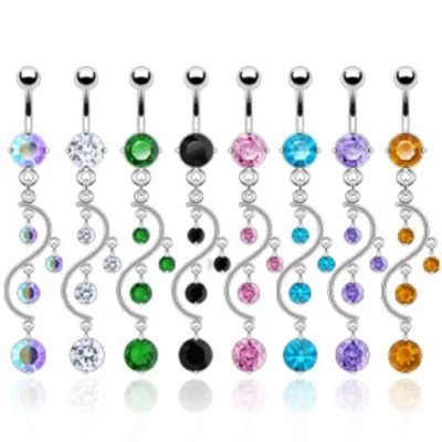 CZ vine Dangle Navel Belly Ring (316L) Surgical Steel 14g (1.6mm) - Image 1 of 4