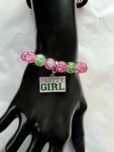 Alpha Kappa Alpha Beaded Bling Pretty Girl Charm Bracelet - Picture 1 of 12