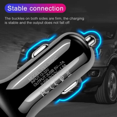 3 USB Port Fast Car Charger Adapter for iPhone Samsung Android Cell Phones, - Image 1 of 4