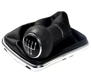 Schaltknauf mit Schaltsack für VW Golf 4 Bora 5 Gang Schwarz Rahmen Chrom 23mm - Bild 1 von 5