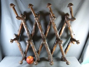 Antique French Extendable Faux Bamboo Wood Coat Rack Hat Rack 13 pegs, 19th c. - Picture 1 of 14