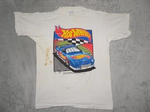 T-shirt vintage Hot Wheels NASCAR 25 1992 Mattel Inc Alore S/Ptch Large Distress - Foto 1 di 19
