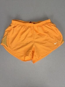 NIKE Dri Fit Running Shorts Woman’s Medium Fluro Orange Mini Swoosh Polyester - Picture 1 of 7