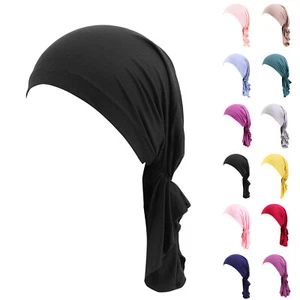 Women Solid Cotton Head Scarf Wrap Hat Turban Beanie Muslim Bandana Headwraps - Picture 1 of 54