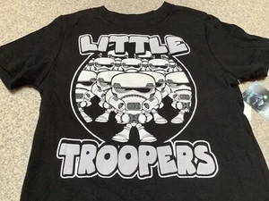 DISNEY BOYS T-SHIRT STAR WARS "LITTLE TROOPERS" BLACK W/WHITE/GRAY BRAND NEW - Picture 1 of 2