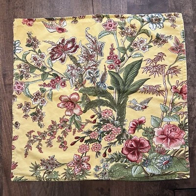FALSA DE ALMOHADA POTTERY BARN (1) hojas florales amarillo rosa verde algodón lino 26X26 Foto 1 de 4